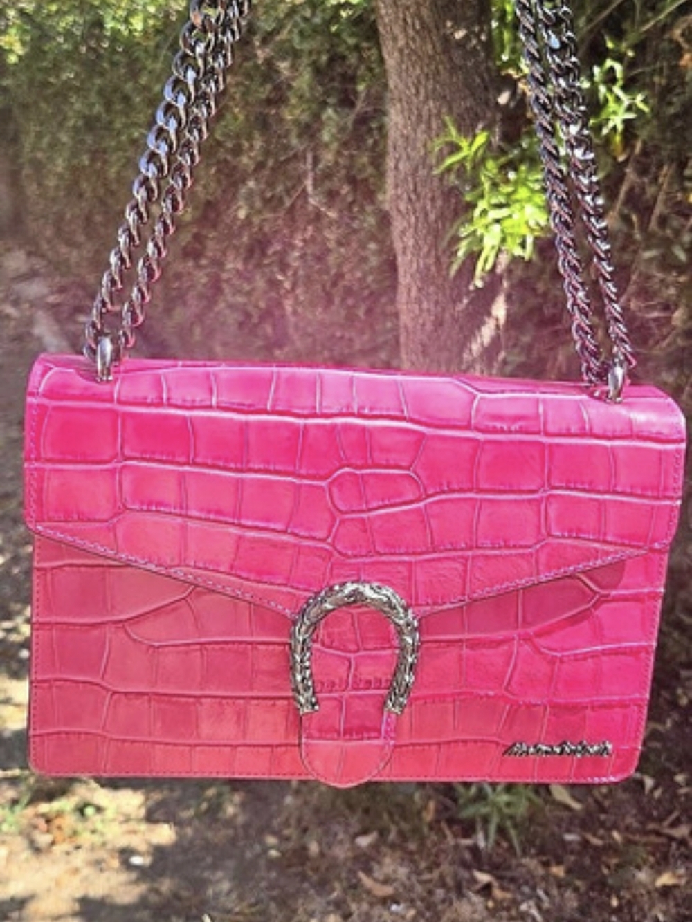 Marina Gallanti Crocodile-Embossed Shoulder Bag in Pink Made In ITALY